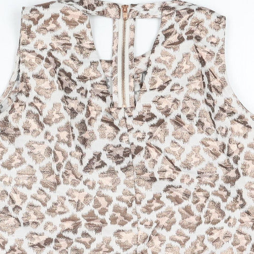 River Island Womens White Animal Print Polyester Basic T-Shirt Size 8 Round Neck