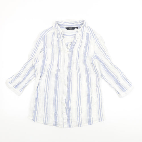 Isle Essentials Womens White Striped Cotton Basic Button-Up Size 10 Collared