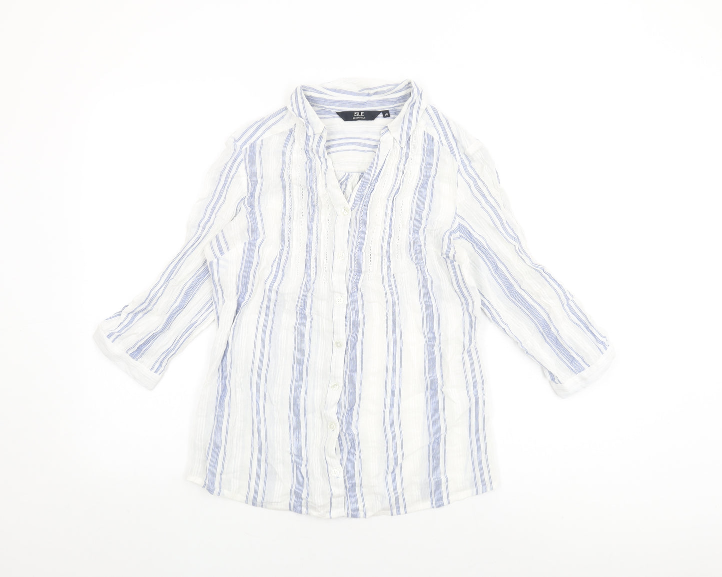 Isle Essentials Womens White Striped Cotton Basic Button-Up Size 10 Collared