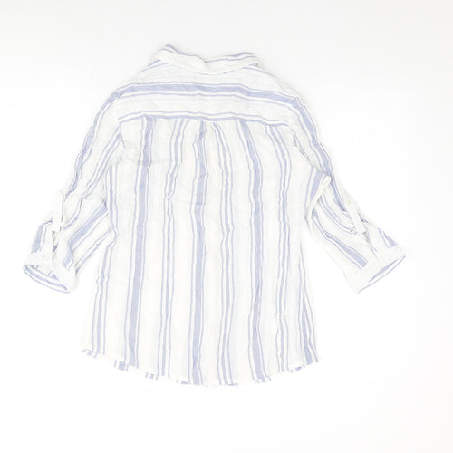 Isle Essentials Womens White Striped Cotton Basic Button-Up Size 10 Collared