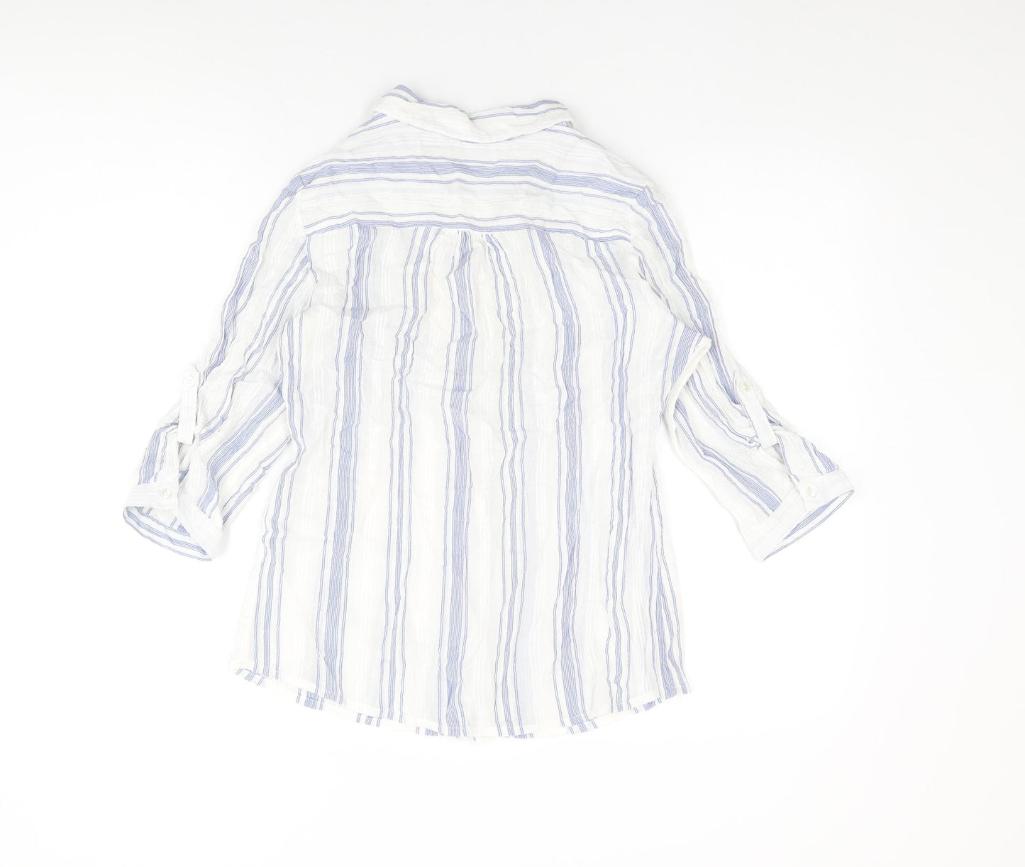 Isle Essentials Womens White Striped Cotton Basic Button-Up Size 10 Collared