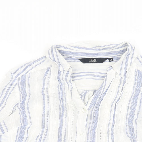 Isle Essentials Womens White Striped Cotton Basic Button-Up Size 10 Collared