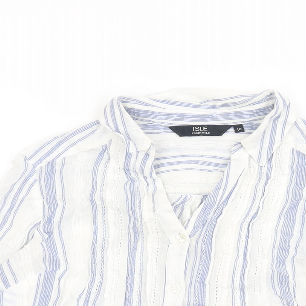 Isle Essentials Womens White Striped Cotton Basic Button-Up Size 10 Collared