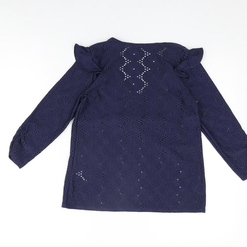 Khost Womens Blue Floral Polyester Basic T-Shirt Size 8 V-Neck