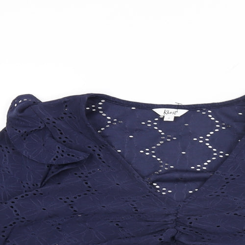 Khost Womens Blue Floral Polyester Basic T-Shirt Size 8 V-Neck