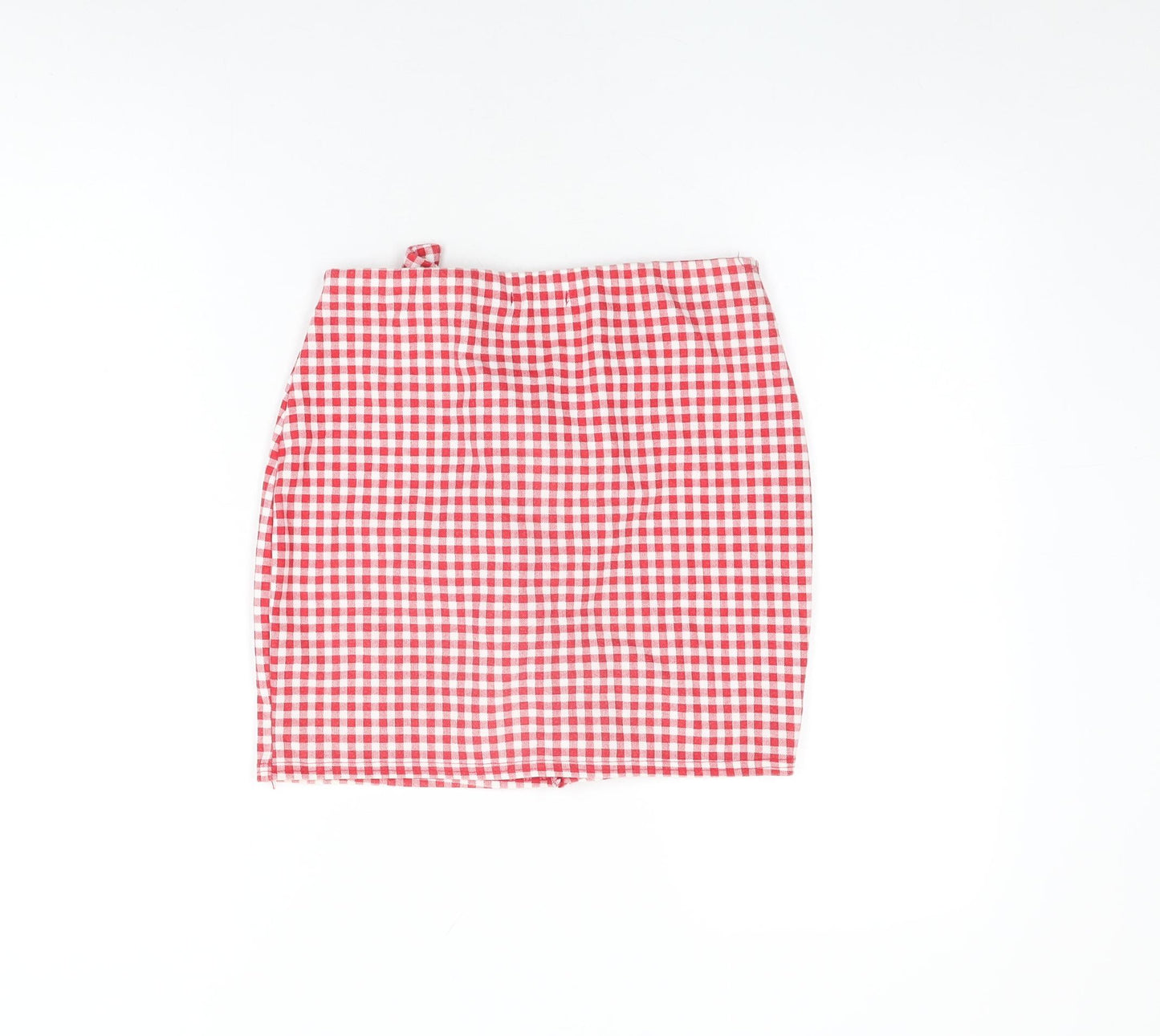 PRETTYLITTLETHING Womens Red Geometric Polyester Mini Skirt Size 10 - Gingham, Frill detail