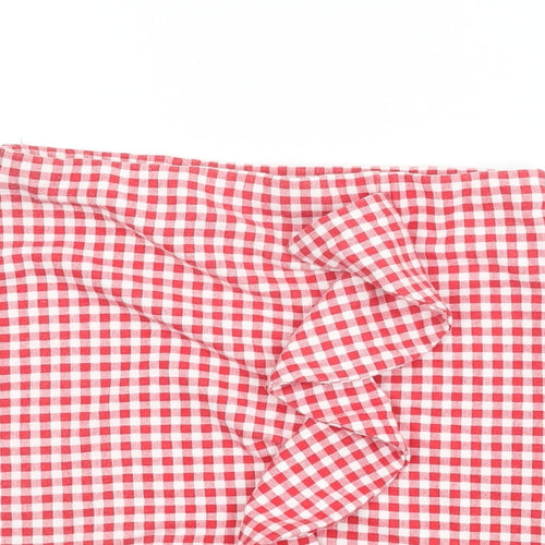 PRETTYLITTLETHING Womens Red Geometric Polyester Mini Skirt Size 10 - Gingham, Frill detail