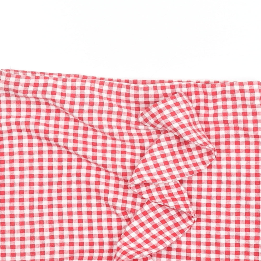 PRETTYLITTLETHING Womens Red Geometric Polyester Mini Skirt Size 10 - Gingham, Frill detail