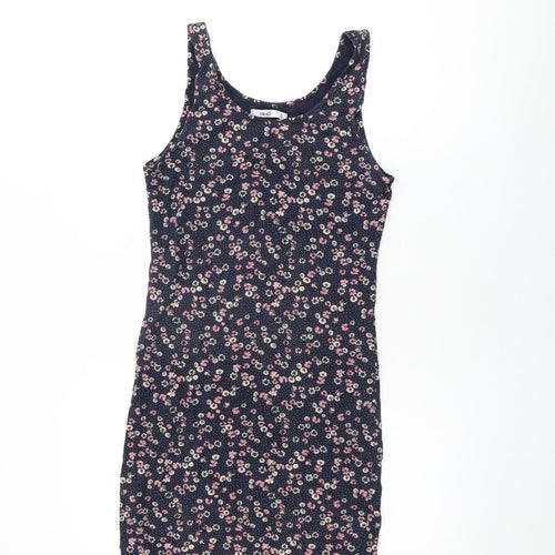 Dou Womens Blue Floral Cotton Bodycon Size S Round Neck Pullover