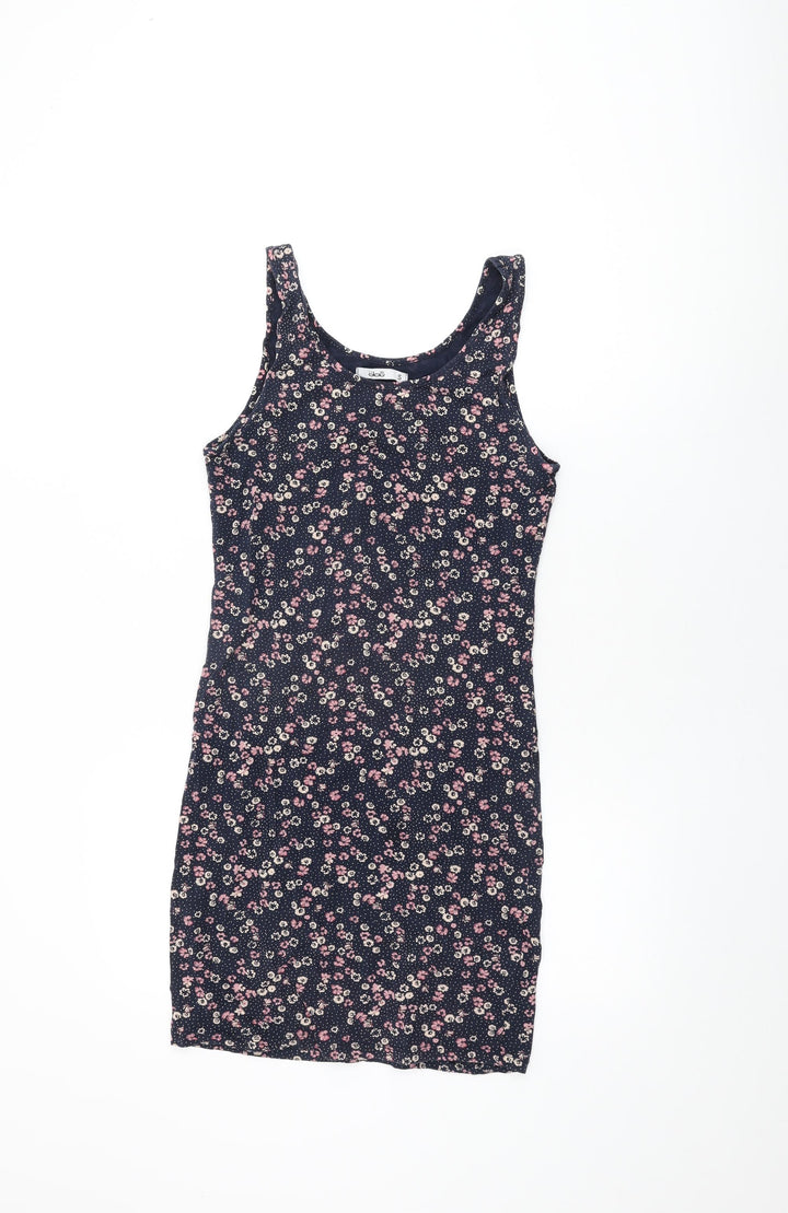 Dou Womens Blue Floral Cotton Bodycon Size S Round Neck Pullover