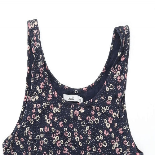 Dou Womens Blue Floral Cotton Bodycon Size S Round Neck Pullover