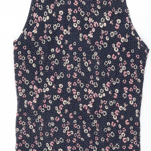 Dou Womens Blue Floral Cotton Bodycon Size S Round Neck Pullover