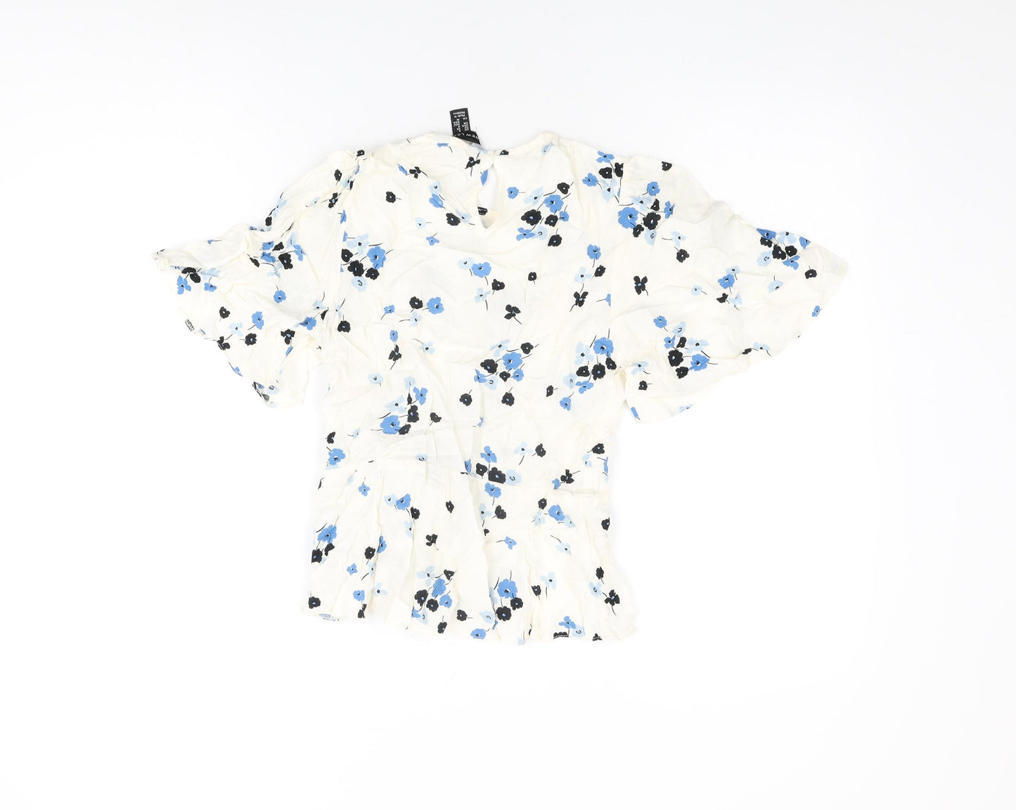 New Look Womens White Floral Viscose Basic T-Shirt Size 8 Round Neck