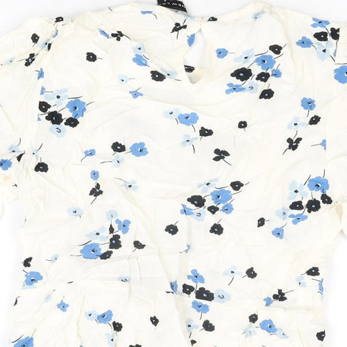 New Look Womens White Floral Viscose Basic T-Shirt Size 8 Round Neck