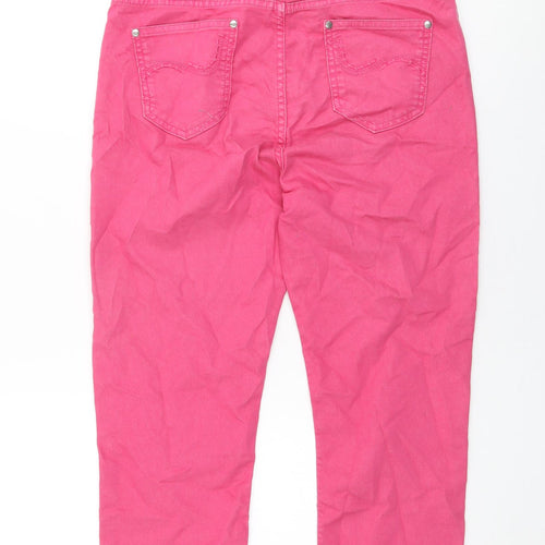 Per Una Womens Pink Cotton Cropped Jeans Size 12 L23 in Regular Zip