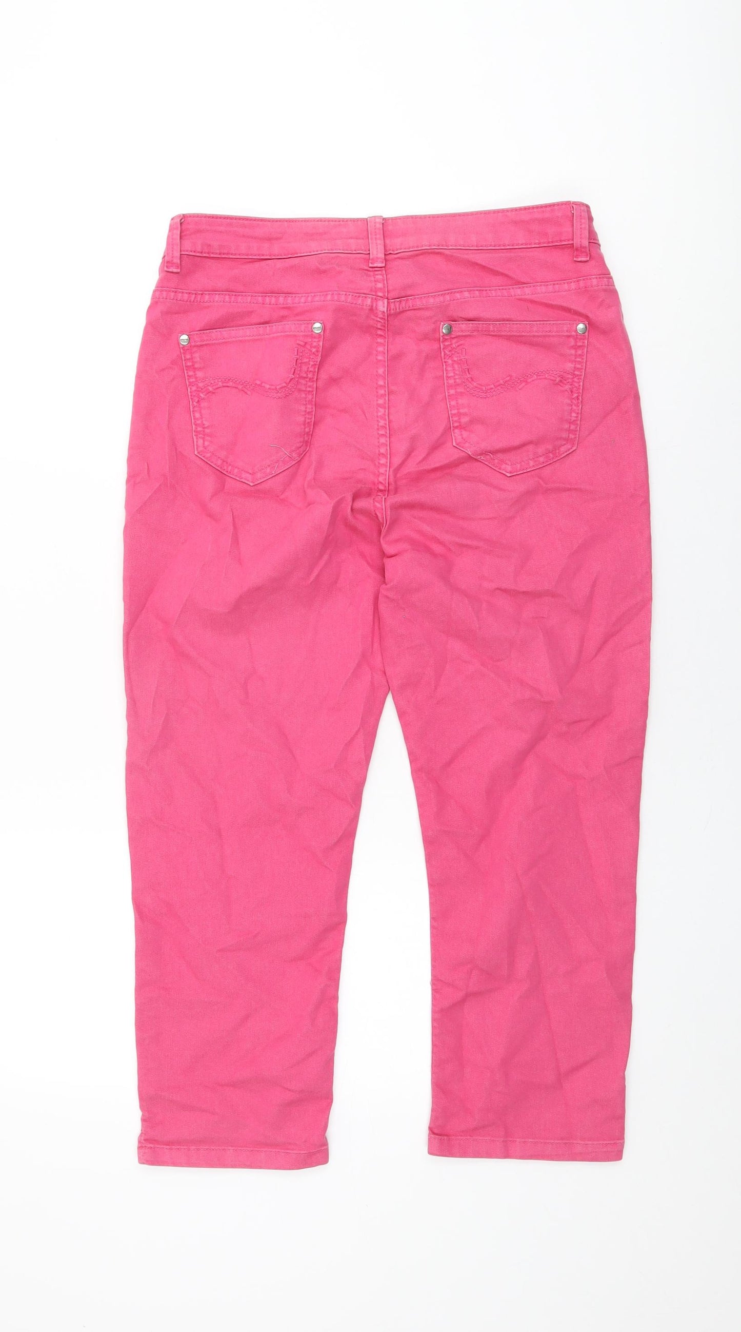 Per Una Womens Pink Cotton Cropped Jeans Size 12 L23 in Regular Zip