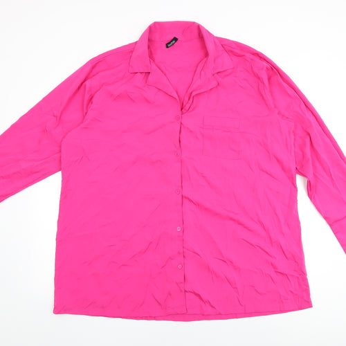 Boohoo Womens Pink Polyester Basic Button-Up Size 16 Collared