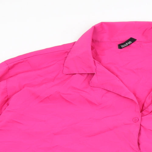 Boohoo Womens Pink Polyester Basic Button-Up Size 16 Collared