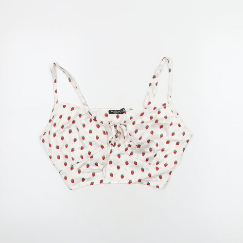 Nasty Gal Womens White Geometric Polyester Cropped T-Shirt Size 16 V-Neck - Strawberry Print