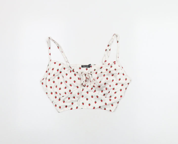 Nasty Gal Womens White Geometric Polyester Cropped T-Shirt Size 16 V-Neck - Strawberry Print