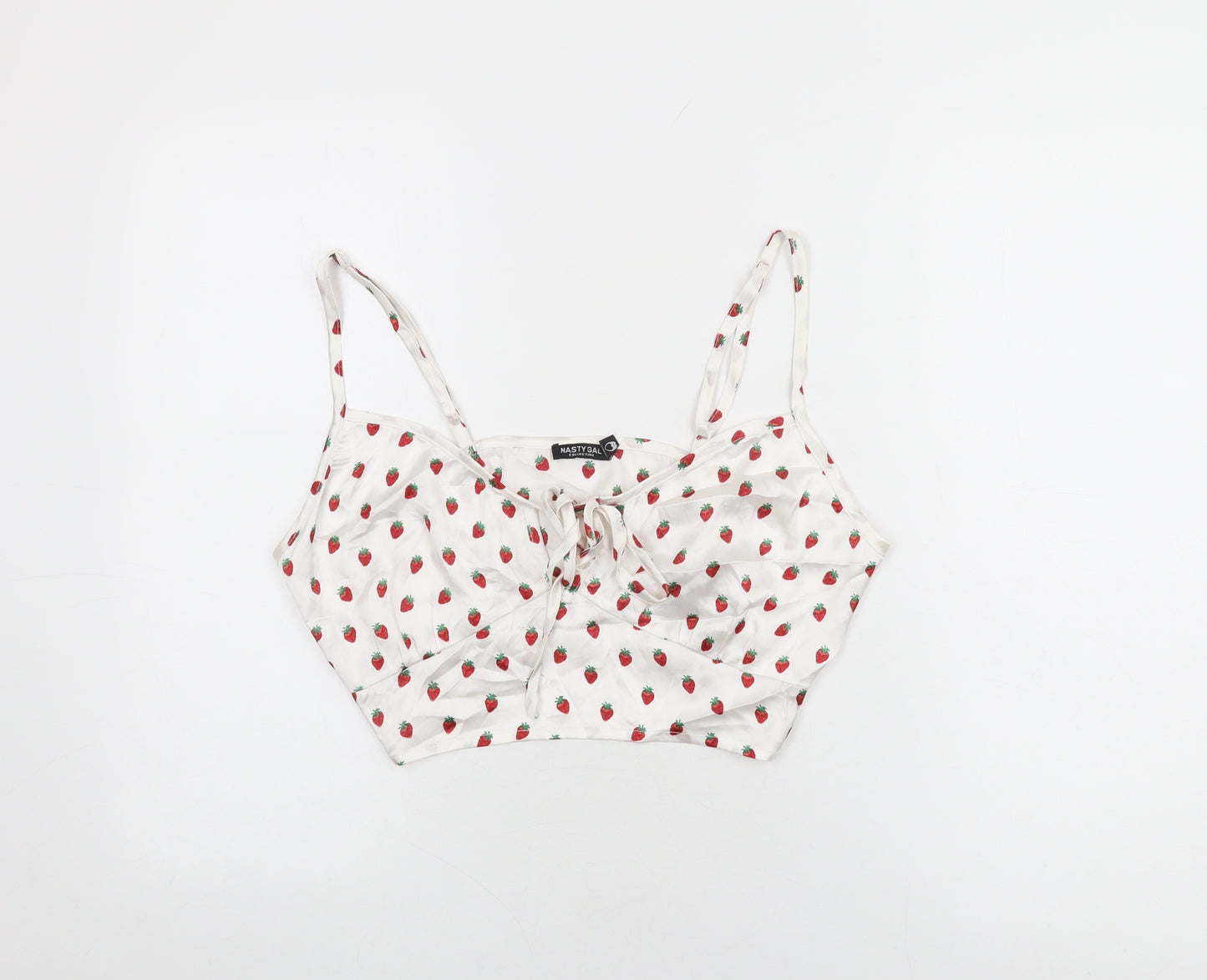 Nasty Gal Womens White Geometric Polyester Cropped T-Shirt Size 16 V-Neck - Strawberry Print