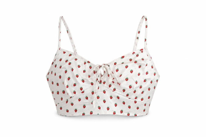 Nasty Gal Womens White Geometric Polyester Cropped T-Shirt Size 16 V-Neck - Strawberry Print