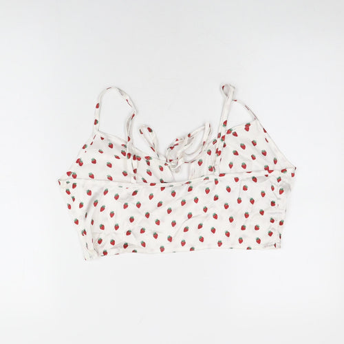 Nasty Gal Womens White Geometric Polyester Cropped T-Shirt Size 16 V-Neck - Strawberry Print