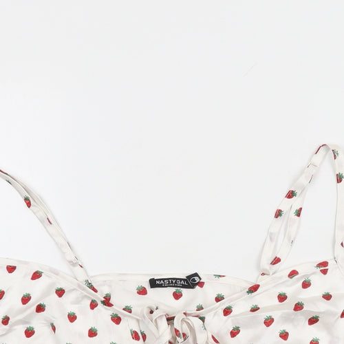 Nasty Gal Womens White Geometric Polyester Cropped T-Shirt Size 16 V-Neck - Strawberry Print