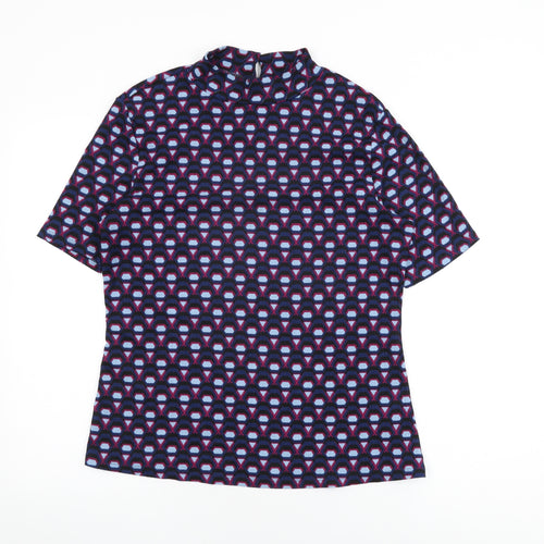 Very Womens Blue Geometric Polyester Basic T-Shirt Size 12 Round Neck