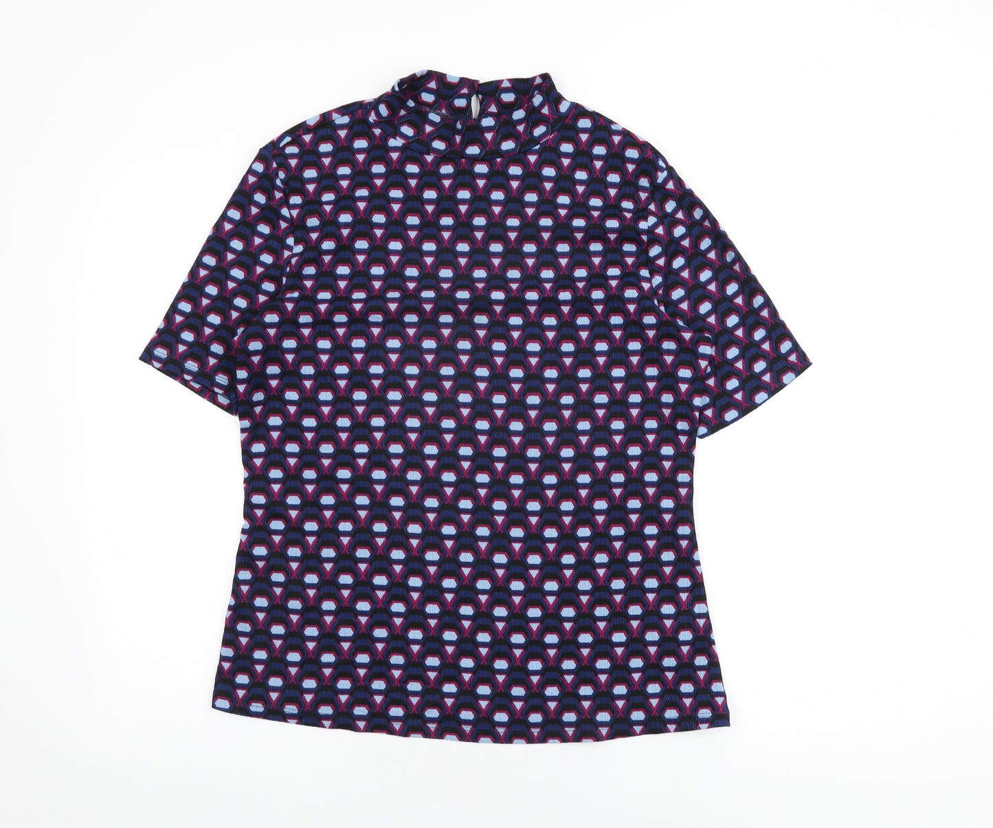 Very Womens Blue Geometric Polyester Basic T-Shirt Size 12 Round Neck