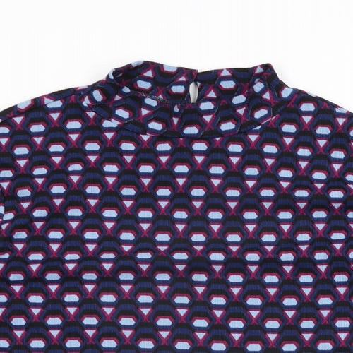 Very Womens Blue Geometric Polyester Basic T-Shirt Size 12 Round Neck