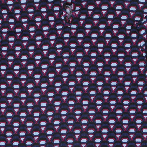 Very Womens Blue Geometric Polyester Basic T-Shirt Size 12 Round Neck