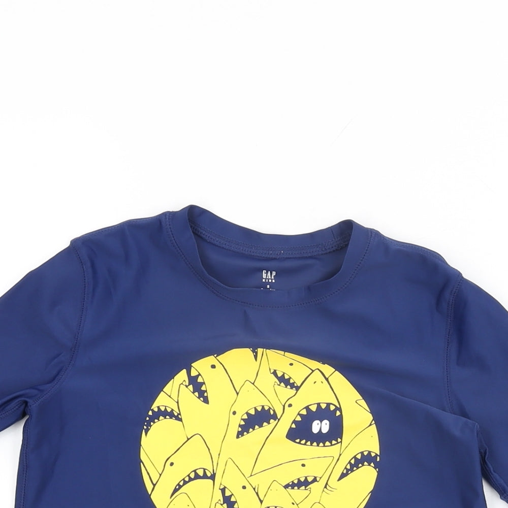 Gap Boys Blue Polyester Basic T-Shirt Size S Round Neck Pullover - Shark, Swim Top