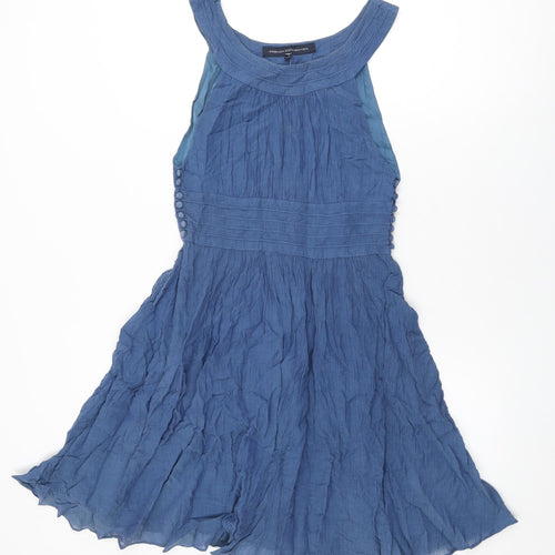 French Connection Womens Blue Cotton Skater Dress Size 6 Round Neck Button
