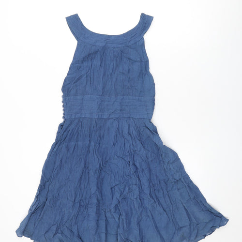 French Connection Womens Blue Cotton Skater Dress Size 6 Round Neck Button