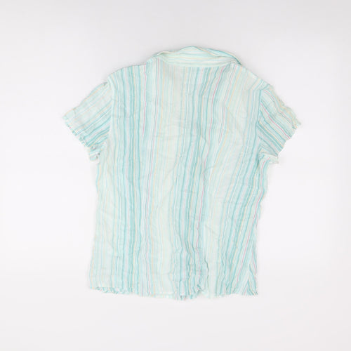 Marks and Spencer Womens Blue Striped Modal Basic Button-Up Size 16 Collared