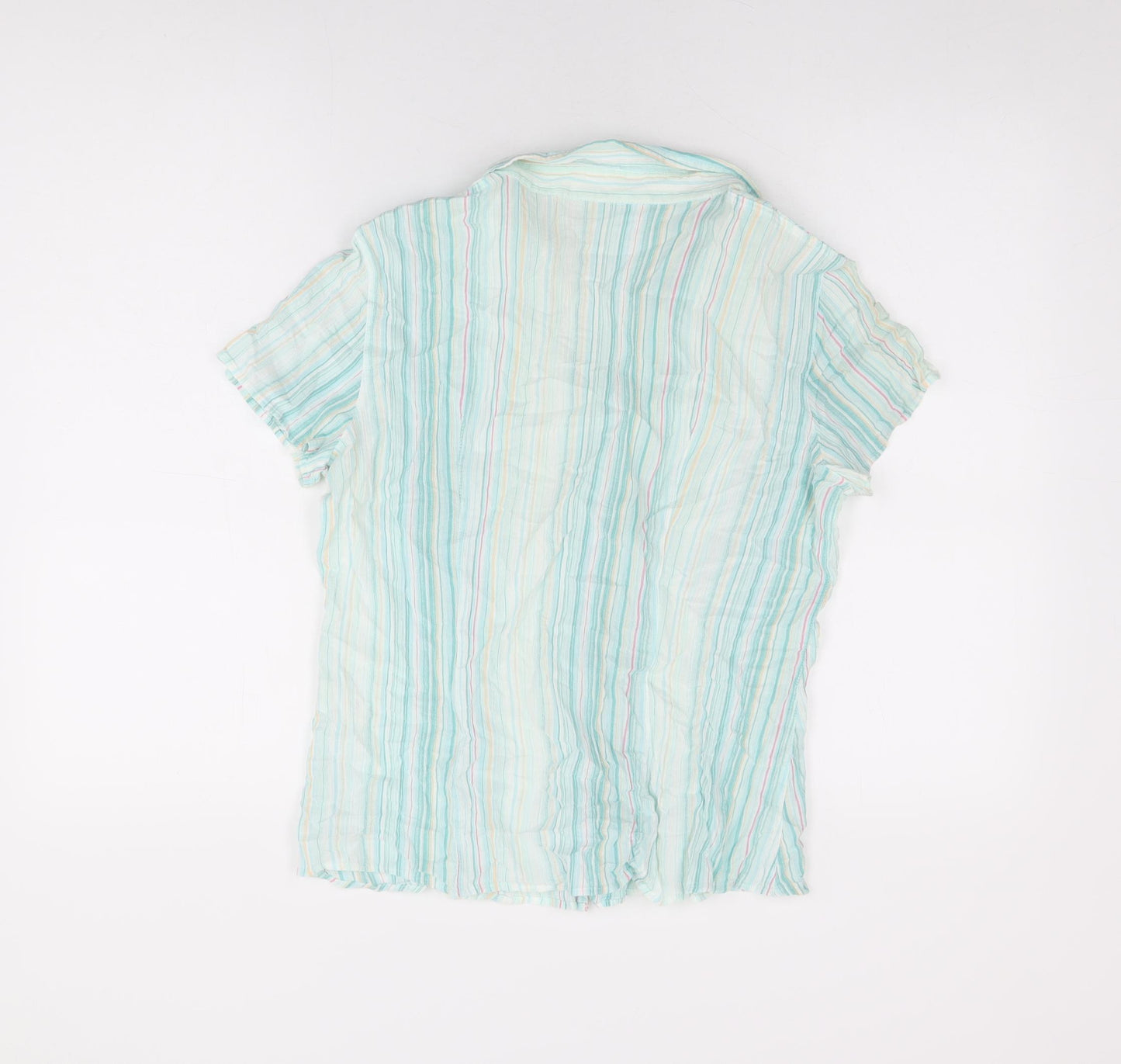 Marks and Spencer Womens Blue Striped Modal Basic Button-Up Size 16 Collared