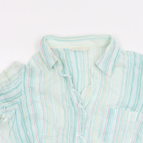 Marks and Spencer Womens Blue Striped Modal Basic Button-Up Size 16 Collared