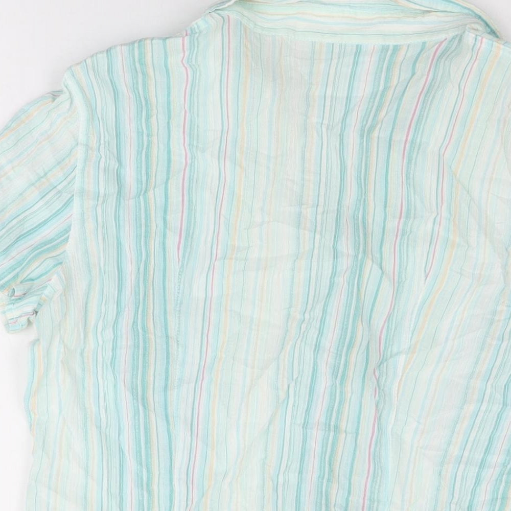 Marks and Spencer Womens Blue Striped Modal Basic Button-Up Size 16 Collared