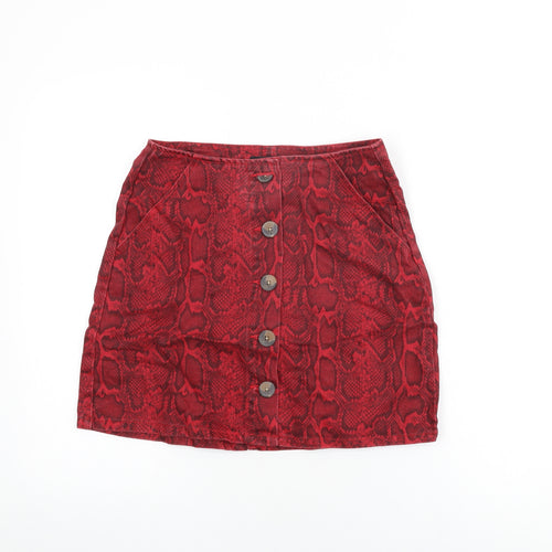 /Denim Womens Red Animal Print Cotton Mini Skirt Size 8 Button