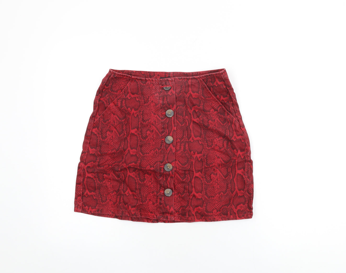 /Denim Womens Red Animal Print Cotton Mini Skirt Size 8 Button