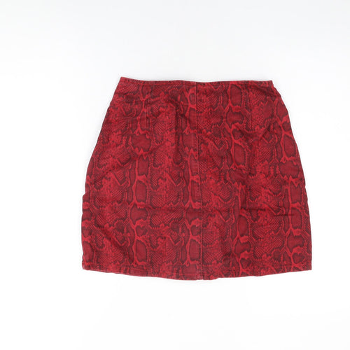 /Denim Womens Red Animal Print Cotton Mini Skirt Size 8 Button