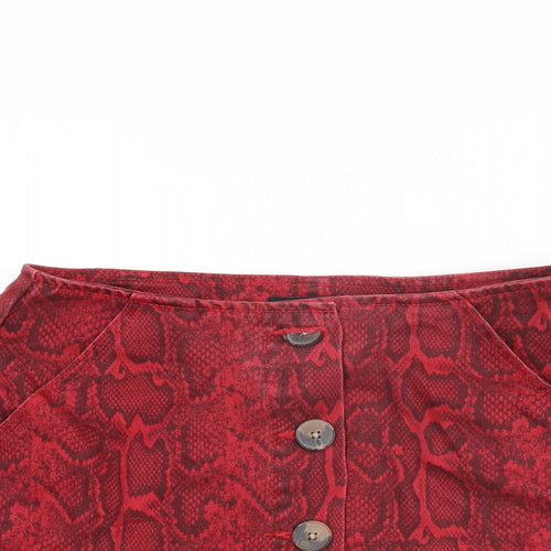 /Denim Womens Red Animal Print Cotton Mini Skirt Size 8 Button