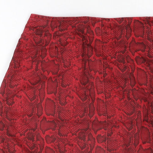 /Denim Womens Red Animal Print Cotton Mini Skirt Size 8 Button