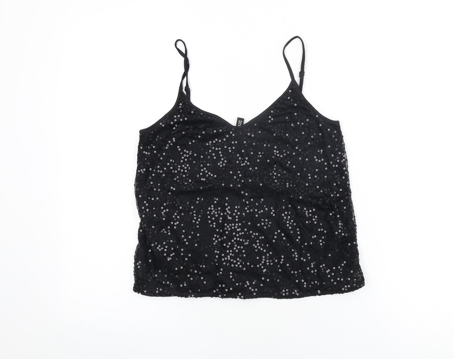 H&M Womens Black Polyamide Basic T-Shirt Size 8 V-Neck - Sequins