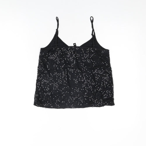 H&M Womens Black Polyamide Basic T-Shirt Size 8 V-Neck - Sequins