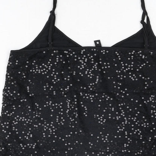 H&M Womens Black Polyamide Basic T-Shirt Size 8 V-Neck - Sequins