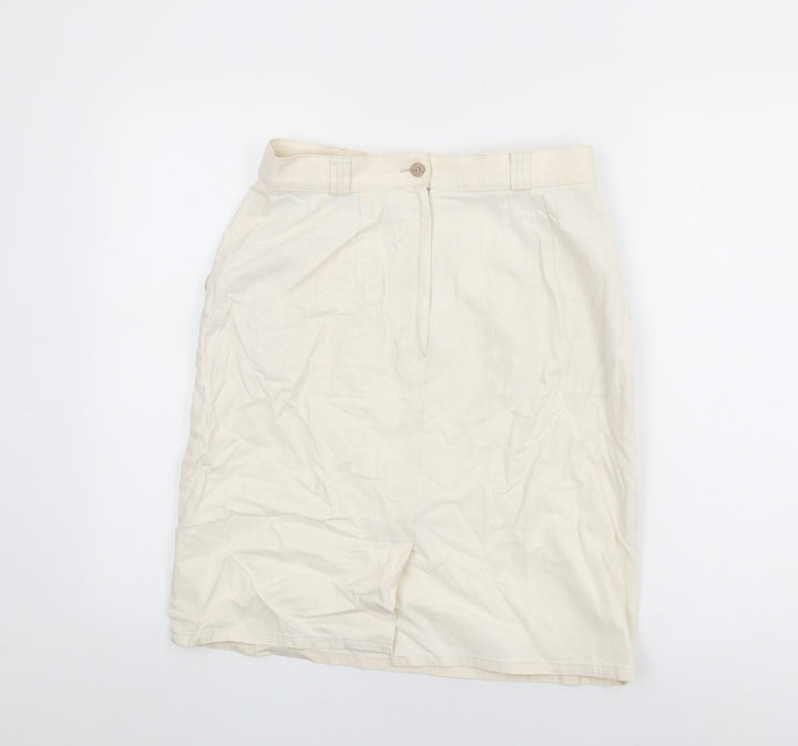 St Michael Womens Ivory Cotton Straight & Pencil Skirt Size 14 Zip