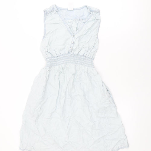 H&M Womens Blue Lyocell Shift Size S V-Neck Button