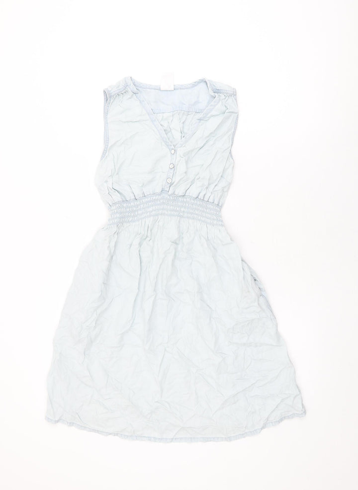 H&M Womens Blue Lyocell Shift Size S V-Neck Button